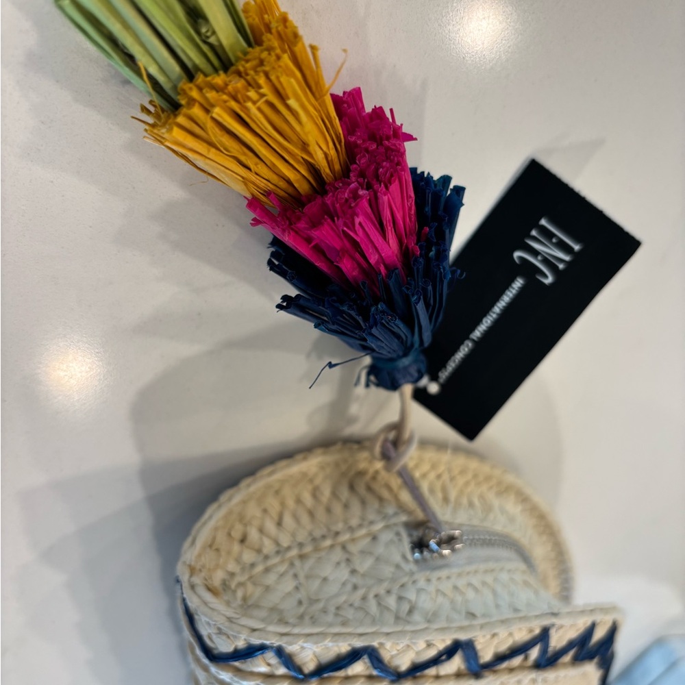 INC International Concepts Woven Clutch with Colorful Tassel taco shaped